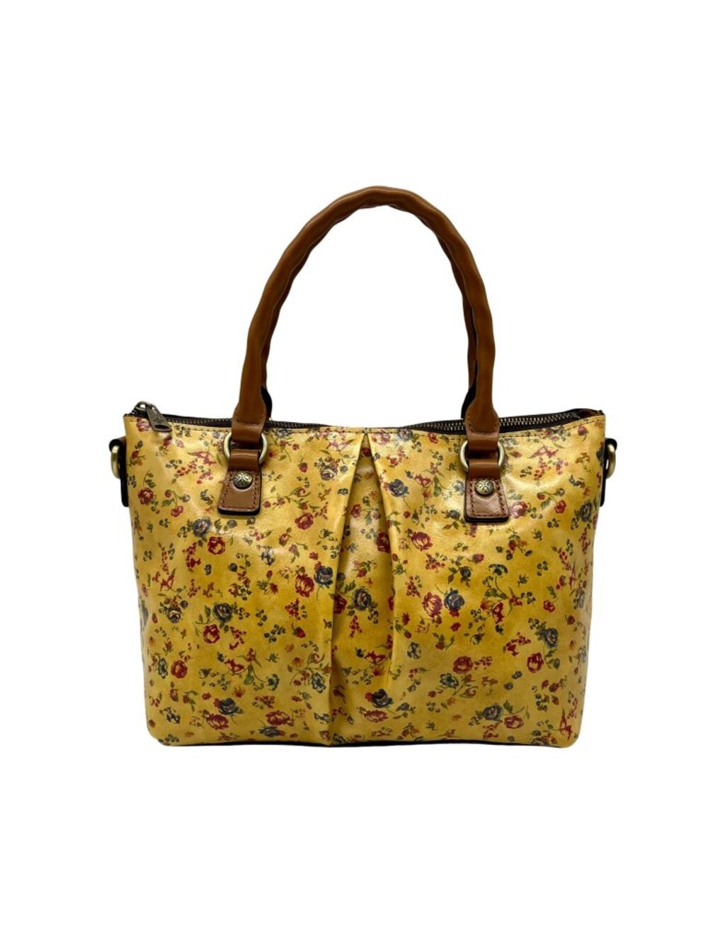 Patricia Nash Mustard Yellow Floral Print Floral Top Handle Satchel